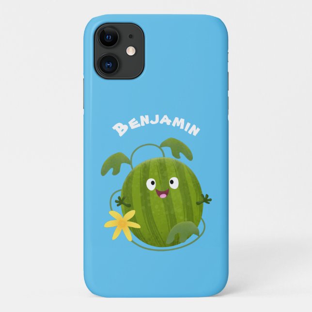 Capa Para iPhone 11 Um desenho animado de melancia feliz e bonito (Verso)