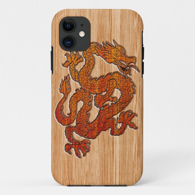 Capa Para iPhone 11 Um Dragão Vermelho em Bambu como (Verso)