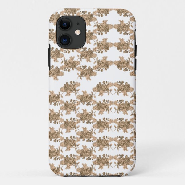 Capa Para iPhone 11 um fundo branco com flores marrons (Verso)