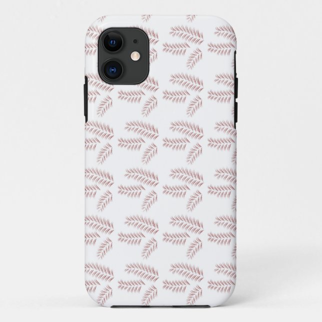 Capa Para iPhone 11 um fundo branco com folhas rosa sobre ele (Verso)