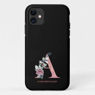 Capa Para iPhone 11 Um Monograma Floral - Letra Agate Chaveiro Rosa