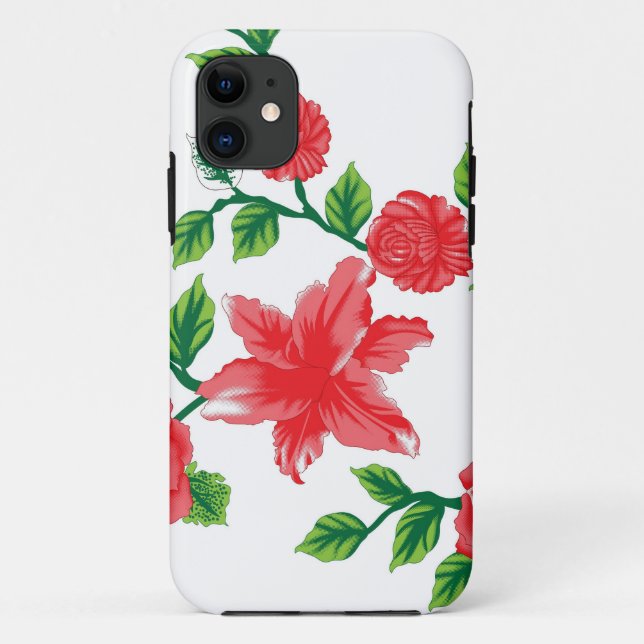 Capa Para iPhone 11 um monte de flores vermelhas num fundo branco (Verso)