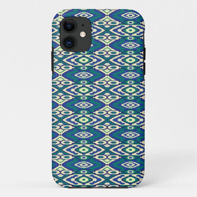 Capa Para iPhone 11 um padrão azul e verde com fundo branco (Verso)
