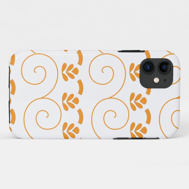 Capa Para iPhone 11 um padrão laranja e branco com espirais sobre ele (Verso (horizontal))