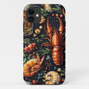 Capa Para iPhone 11 Um padrão para amantes de cerveja e frutos do mar.