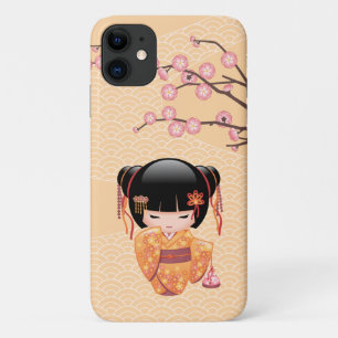 Capa Para iPhone 11 Ume Kokeshi Doll - Rapariga Peach Geisha Japonesa
