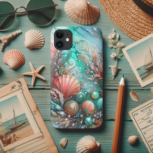 Capa Para iPhone 11 Underwater Fantasy Coral Glitter Seashells (Criador carregado)
