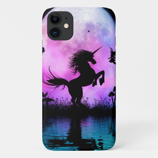 Capa Para iPhone 11 Unicórnio com pequena fada (Verso)