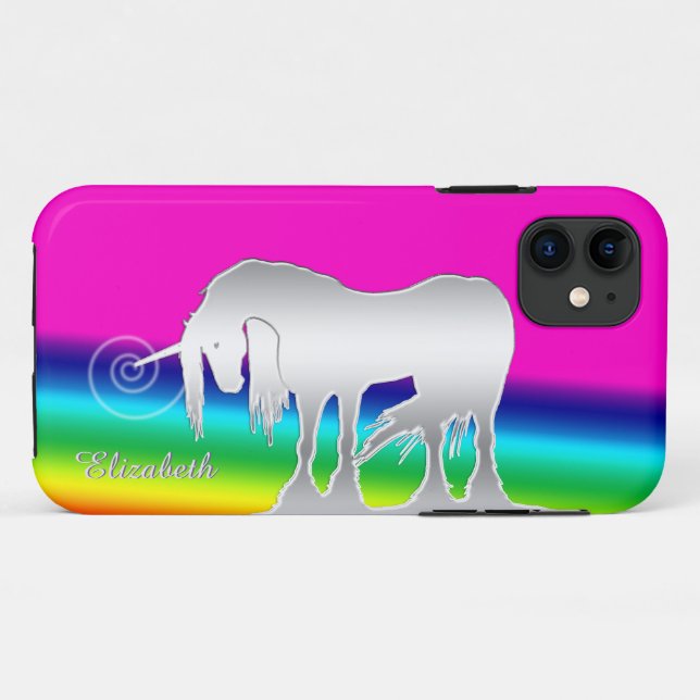 Capa Para iPhone 11 Unicórnio Místico Branco (arco-íris) (Verso (horizontal))