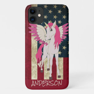 Capa Para iPhone 11 Unicórnio Rosa Americano Personalizado