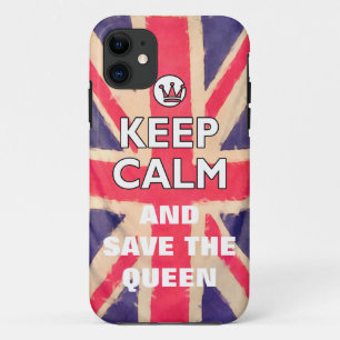 Capa Para iPhone 11 Union JACK FLAG grunge / MANTENHA CALM + seu texto