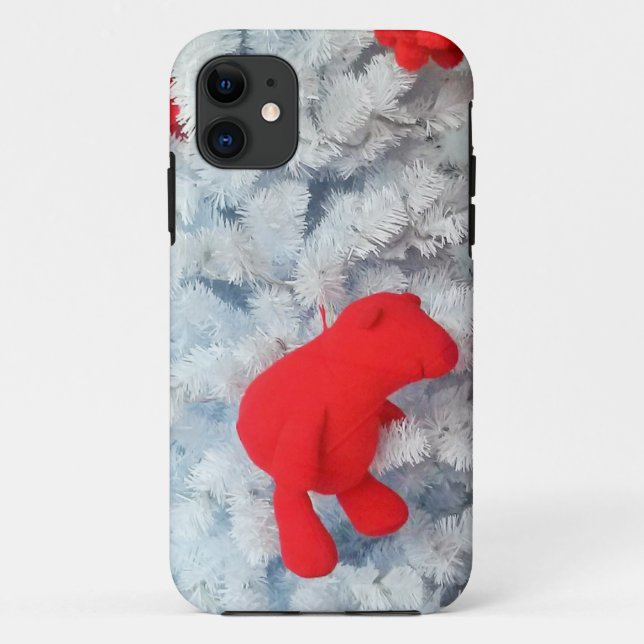 Capa Para iPhone 11 Ursinho Vermelho na Árvore de Natal (Verso)