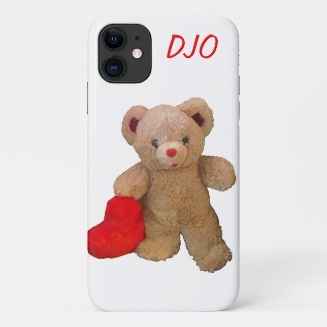 Capa Para iPhone 11 Urso de Teddy e Coração Vermelho Grande (Verso)
