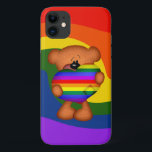Capa Para iPhone 11 Urso do Oração do Orgulho<br><div class="desc">Um belo caso de um ursinho de pelúcia segurando um coração gigante do orgulho arco-íris</div>