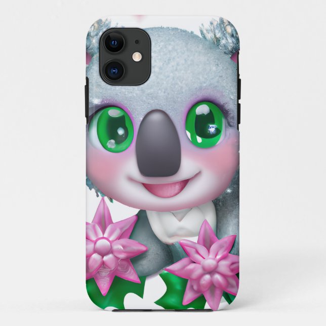 Capa Para iPhone 11 Urso Kawaii Koala, bonito, com flores (Verso)