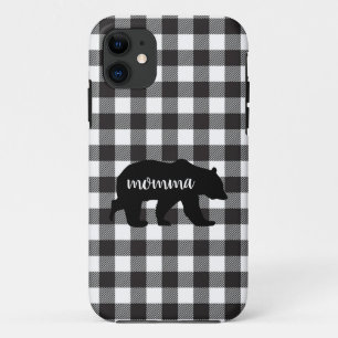Capa Para iPhone 11 Urso-Mama Xadrez-Mama Preto