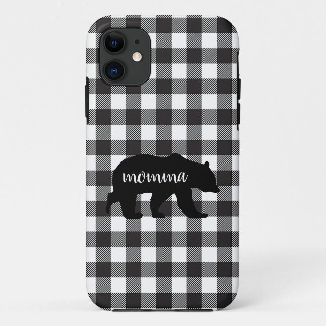 Capa Para iPhone 11 Urso-Mama Xadrez-Mama Preto (Verso)
