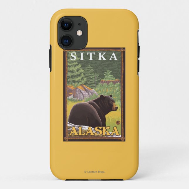 Capa Para iPhone 11 Urso Negro em Floresta - Sitka, Alasca (Verso)