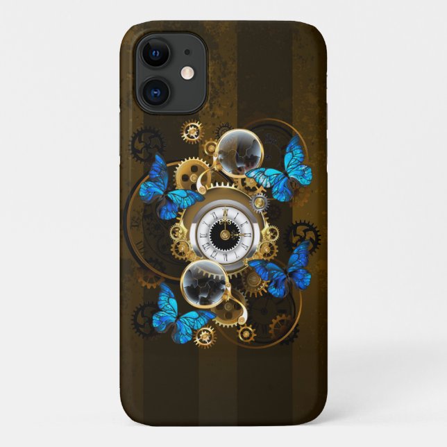 Capa Para iPhone 11 Ursos-galos e Borboletas Azuis (Verso)