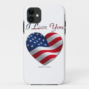 Capa Para iPhone 11 USA Flag Heart I Love You