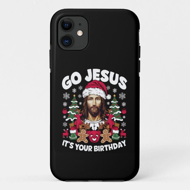 Capa Para iPhone 11 Vá Jesus É Seu Aniversário Suéter Feio de Natal (Verso)