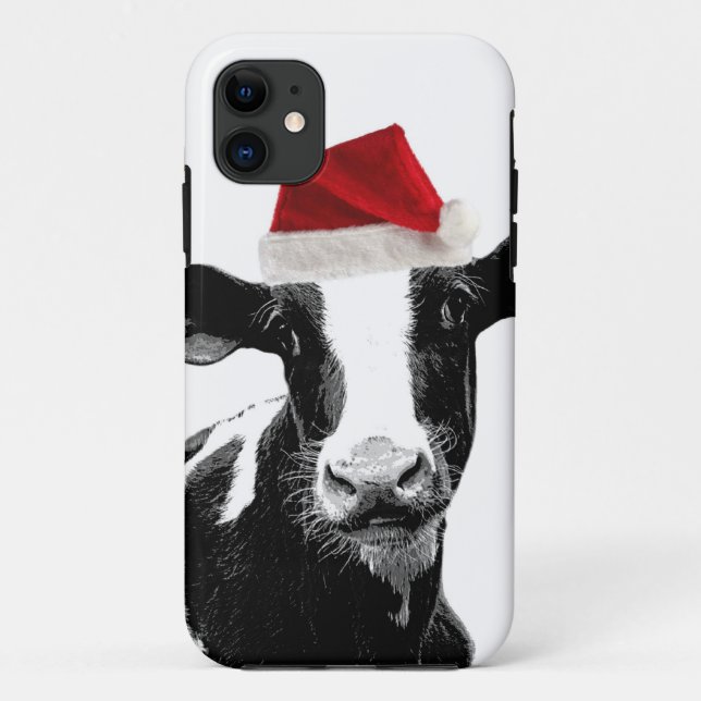 Capa Para iPhone 11 Vaca engraçada do papai noel do Natal (Verso)