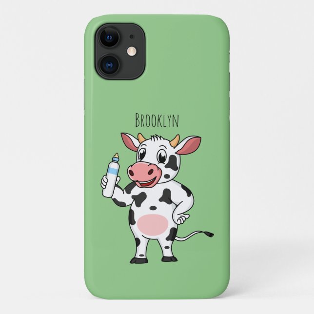 Capa Para iPhone 11 Vaca feliz com cartum de mamadeira (Verso)