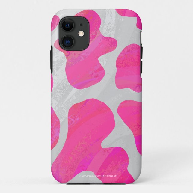 Capa Para iPhone 11 Vaca Impressão Rosa Choque e Branco (Verso)