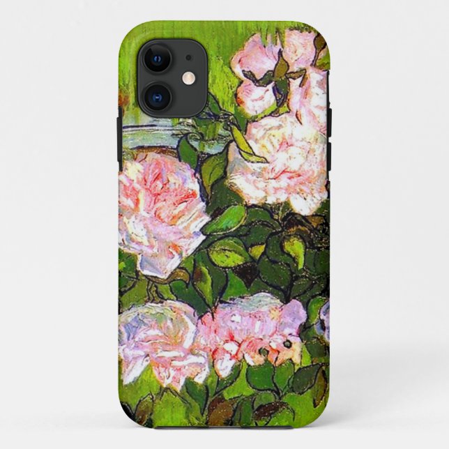 Capa Para iPhone 11 Van Gogh ainda vive com rosas rosa (Verso)