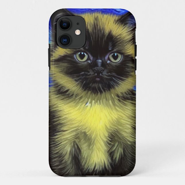 Capa Para iPhone 11 Van Gogh Starry Night Siamese Cat (Verso)