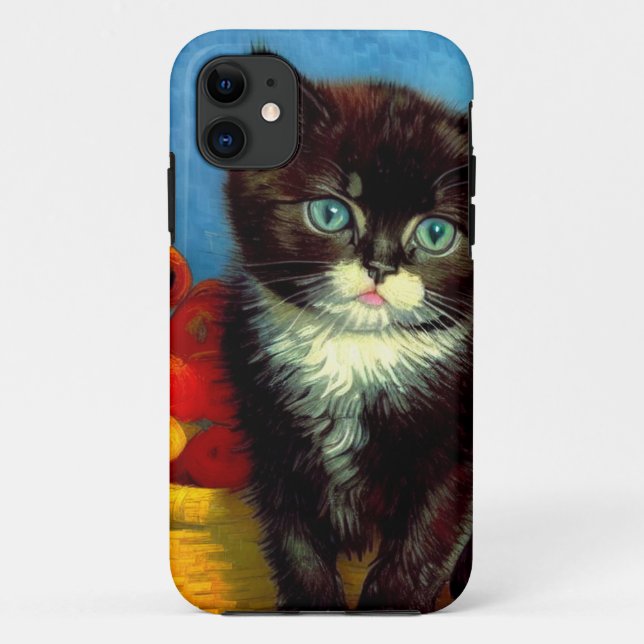 Capa Para iPhone 11 Van Gogh Tuxedo Cat (Verso)