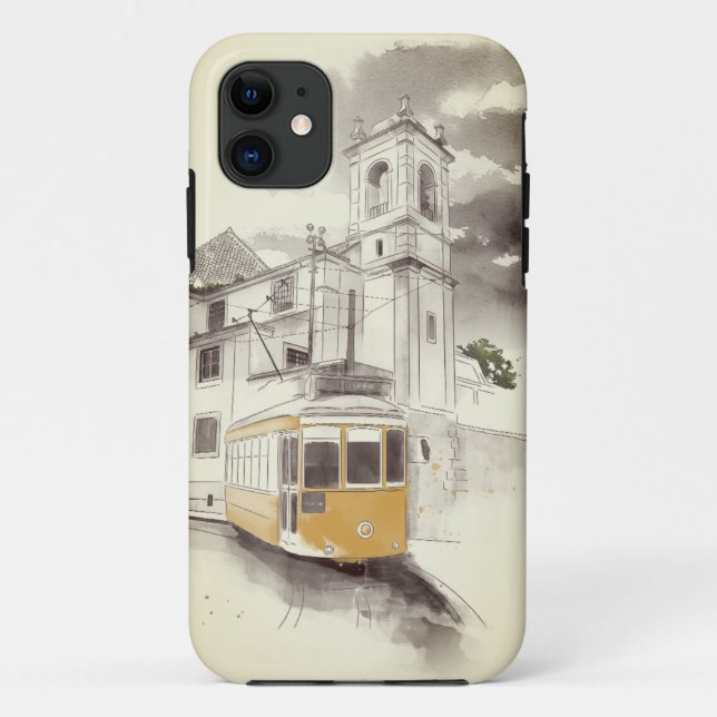 Capa Para iPhone 11 Varrimento Amarelo na paisagem em preto e branco d (Verso)