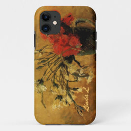 Capa Para iPhone 11 vaso com cravos vermelhos e brancos, van Gogh