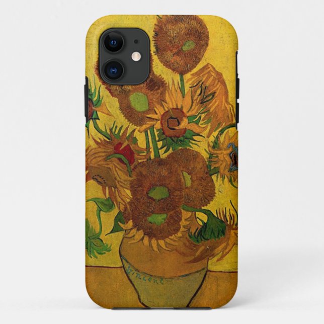 Capa Para iPhone 11 Vaso com quinze girassóis (Verso)