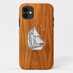 Capa Para iPhone 11 Veleiro de prata em estilos do folheado da teca