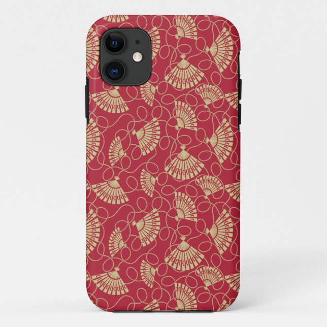 Capa Para iPhone 11 Ventiladores Dourados japoneses em vermelho (Verso)