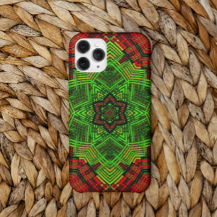 Capa Para iPhone 11 Vento Mandala Flor Vermelho e Verde