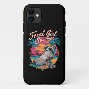 Capa Para iPhone 11 Verão de Garota Selvagem na Praia, Racoon Engraçad