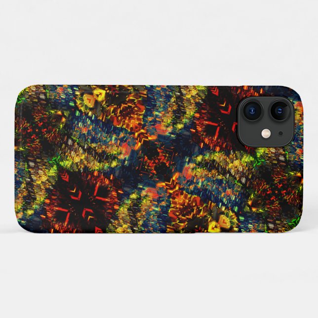 Capa Para iPhone 11 Verde Amarelo Vermelho no Papel Escuro Flor e Dest (Verso (horizontal))