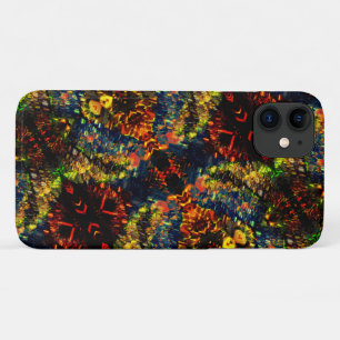 Capa Para iPhone 11 Verde Amarelo Vermelho no Papel Escuro Flor e Esco