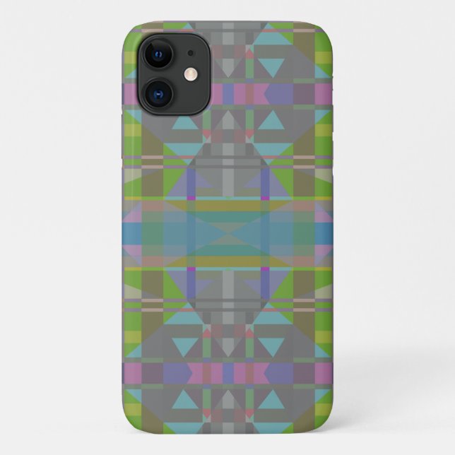 Capa Para iPhone 11 Verde Azul Roxo Geométrico (Verso)