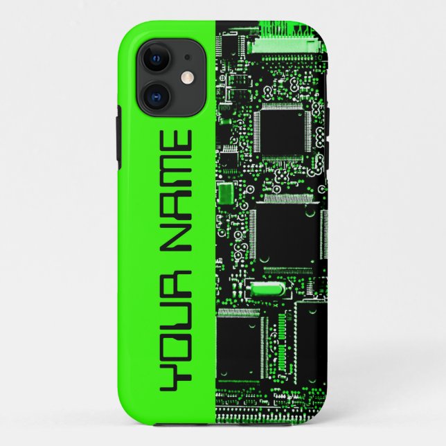 Capa Para iPhone 11 Verde-Circuito 2 "Nome" verde-capas de iphone (Verso)