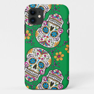 Capa Para iPhone 11 Verde do Dia das Bruxas do crânio do açúcar