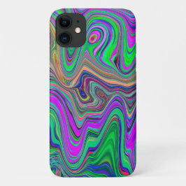 Capa Para iPhone 11 Verde limão de disquete e ondas de cor púrpura