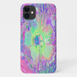 Capa Para iPhone 11 Verde limão Psychedelic Trippy e Hibiscus roxo
