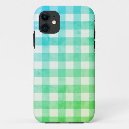 Capa Para iPhone 11 Verde Ombré e Xadrez branca Gingham Bonito