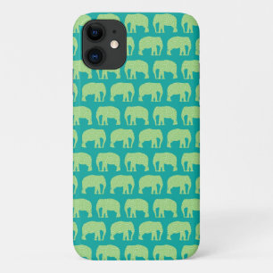 Capa Para iPhone 11 Verde-Padrão de Elefante-Hipster Bonito
