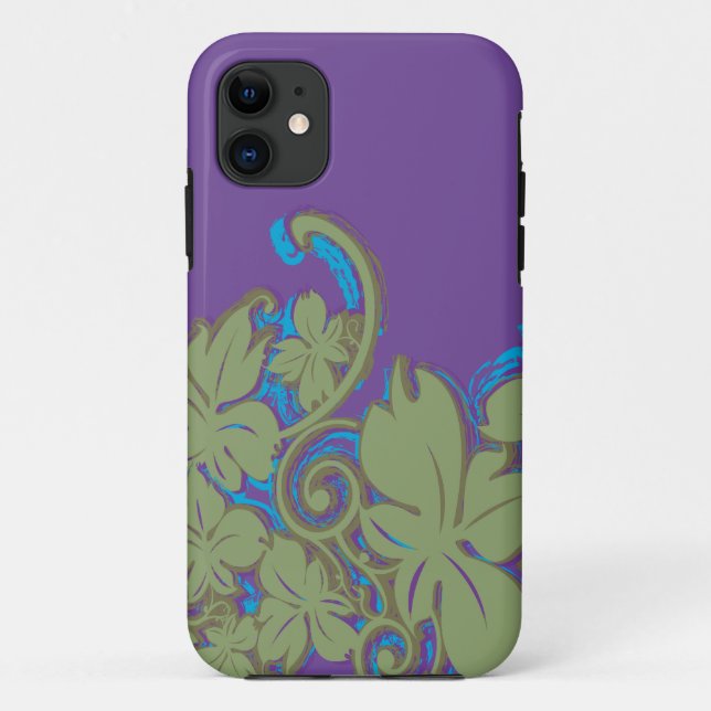 Capa Para iPhone 11 Verde, Roxo, Folha Turquesa (Verso)