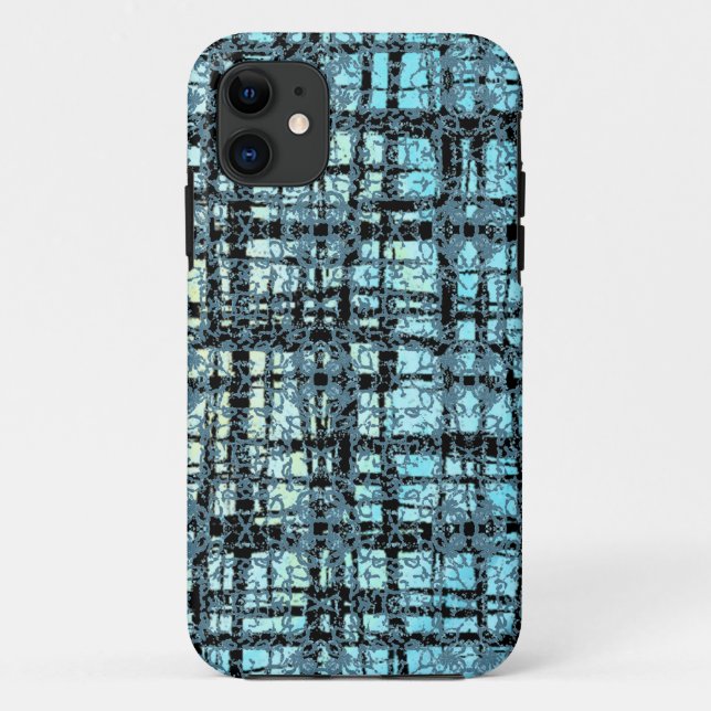 Capa Para iPhone 11 Verificação Preta do Padrão de X e O Azul (Verso)