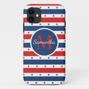 Capa Para iPhone 11 Vermelho Branco Azul Estrelas patrióticas stritas